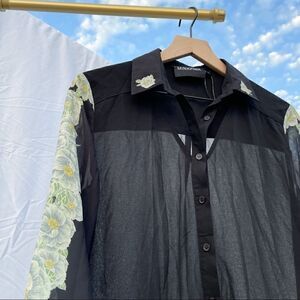 MINKPINK Y2K Revolve Oversized Chiffon Floral Button Up Blouse Top